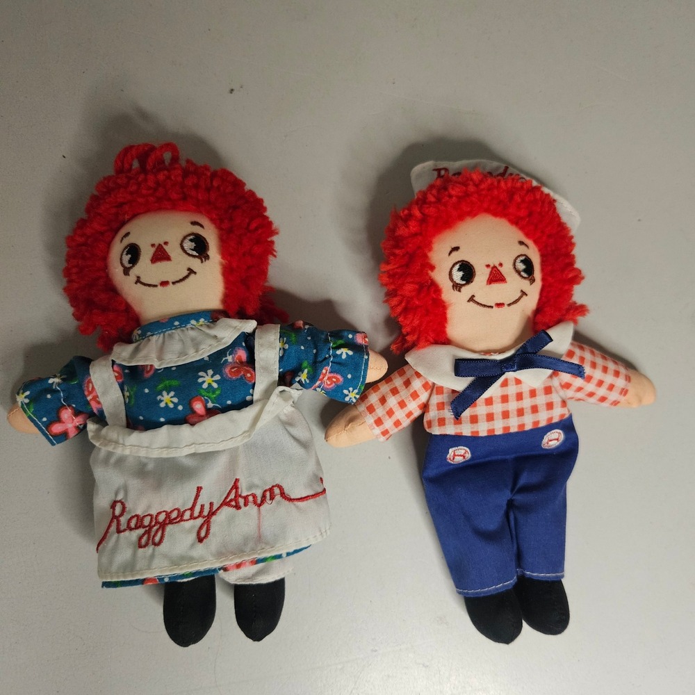 Vintage Raggedy Ann and Andy 7 Inch Plush Dolls Applause Wallace Berrie Set